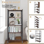 Folding Storage Shelves on Wheels 5-Tier Metal Shelving