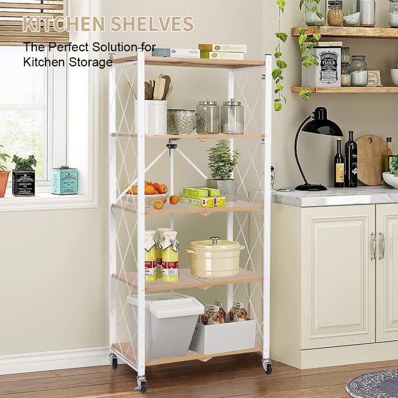 Folding Storage Shelves on Wheels 5-Tier Metal Shelving