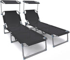 Folding Sun Loungers Textilene Reclining Sunbed with Adjustable (Set of 2)