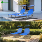 Folding Sun Loungers Textilene Reclining Sunbed with Adjustable (Set of 2)