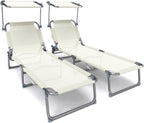 Folding Sun Loungers Textilene Reclining Sunbed with Adjustable (Set of 2)