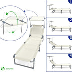 Folding Sun Loungers Textilene Reclining Sunbed with Adjustable (Set of 2)