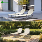Folding Sun Loungers Textilene Reclining Sunbed with Adjustable (Set of 2)