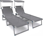 Folding Sun Loungers Textilene Reclining Sunbed with Adjustable (Set of 2)