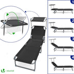 Folding Sun Loungers Textilene Reclining Sunbed with Adjustable (Set of 2)