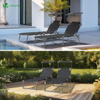 Folding Sun Loungers Textilene Reclining Sunbed with Adjustable (Set of 2)