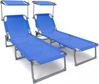 Folding Sun Loungers Textilene Reclining Sunbed with Adjustable (Set of 2)