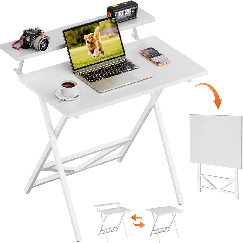 Folding Table with Monitor Stand Foldable Computer Desk