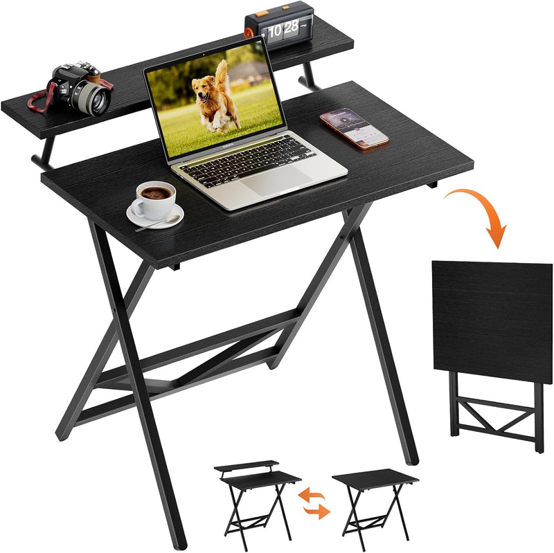 Folding Table with Monitor Stand Foldable Computer Desk