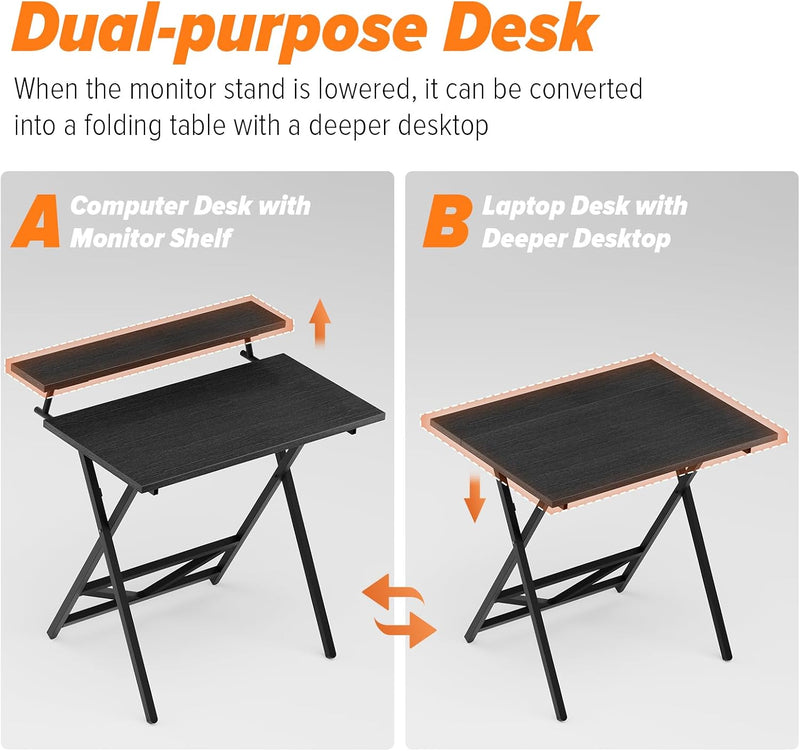 Folding Table with Monitor Stand Foldable Computer Desk