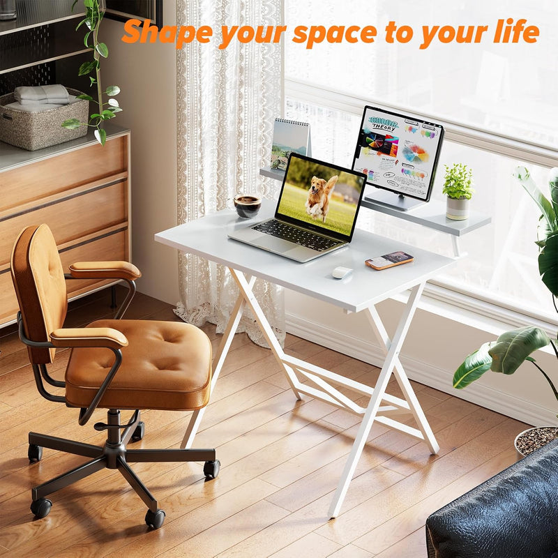 Folding Table with Monitor Stand Foldable Computer Desk