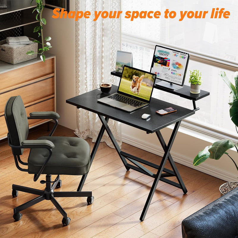 Folding Table with Monitor Stand Foldable Computer Desk