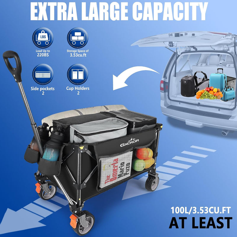 Folding Trolley Cart 200L Collapsible Wagon 330 Lbs