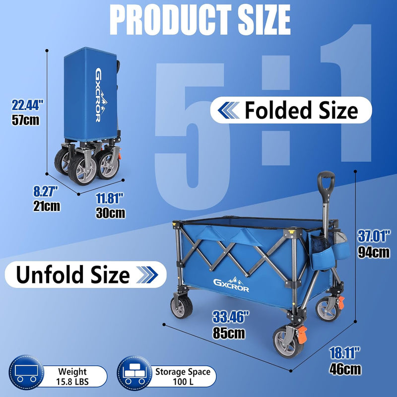 Folding Trolley Cart 200L Collapsible Wagon 330 Lbs