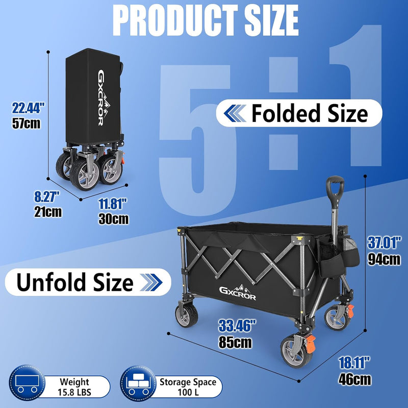 Folding Trolley Cart 200L Collapsible Wagon 330 Lbs
