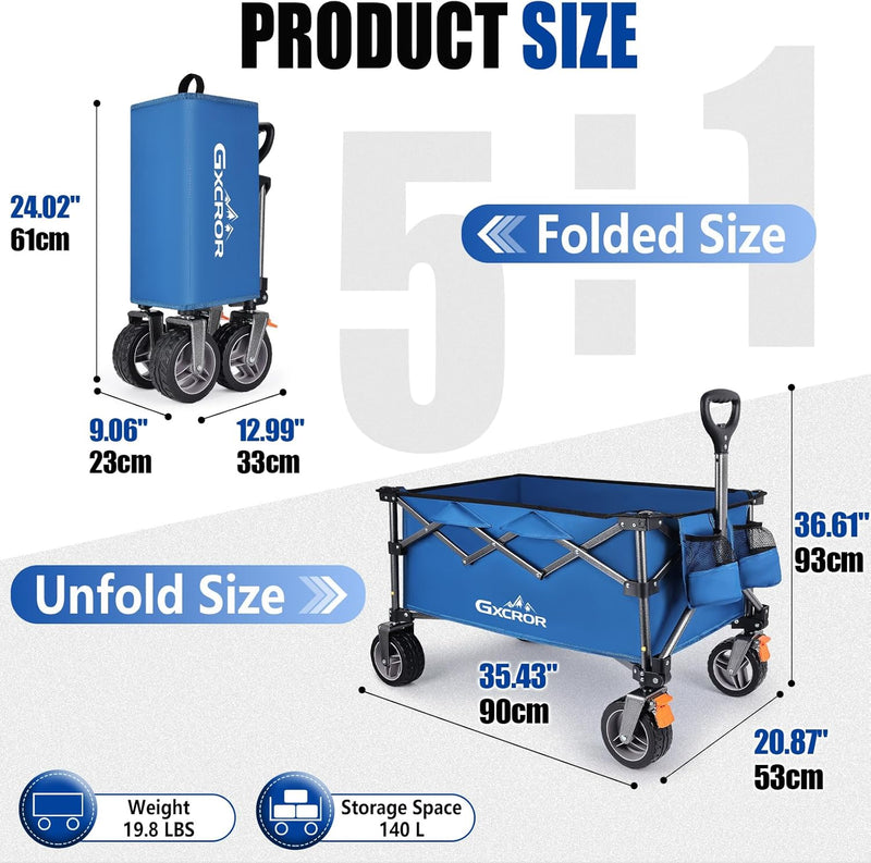 Folding Trolley Cart 200L Collapsible Wagon 330 Lbs