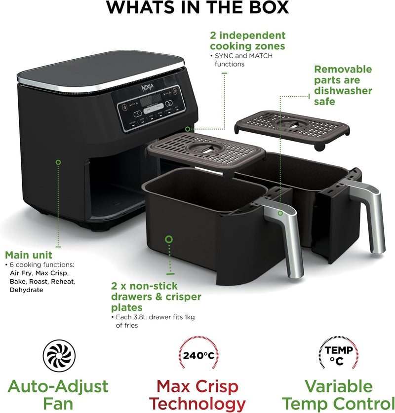 Foodi 6-In-1 Dual Zone 7.6L Air Fryer 2 Drawers