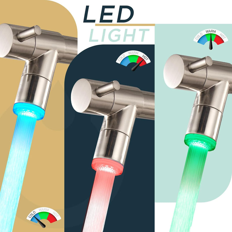LED Kitchen Tap Mixer Taps with Two Spouts