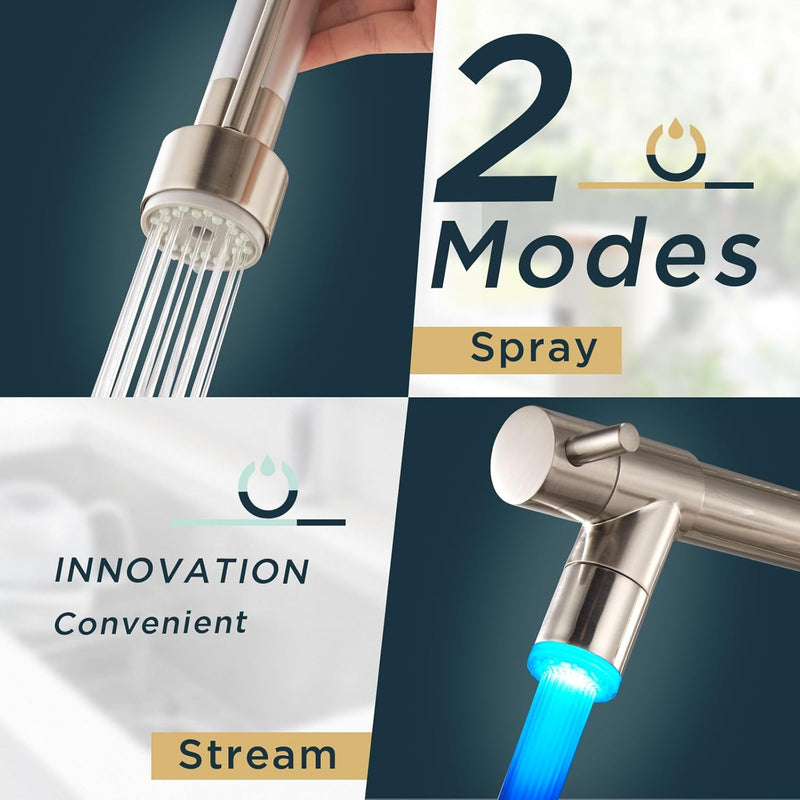 LED Kitchen Tap Mixer Taps with Two Spouts