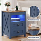 Fredees LED Bedside Table with Hidden Drawer Cabinet