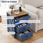 Fredees LED Bedside Table with Hidden Drawer Cabinet