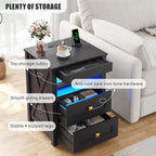 Fredees LED Bedside Table with Hidden Drawer Cabinet