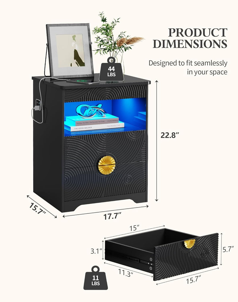 LED Bedside Table with Hidden Drawer for Bedroom