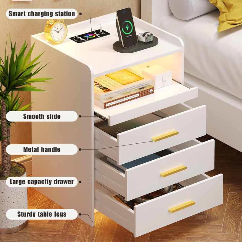LED Bedside Table with Hidden Drawer for Bedroom