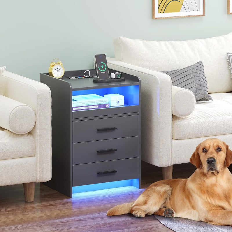 LED Bedside Table with Hidden Drawer for Bedroom