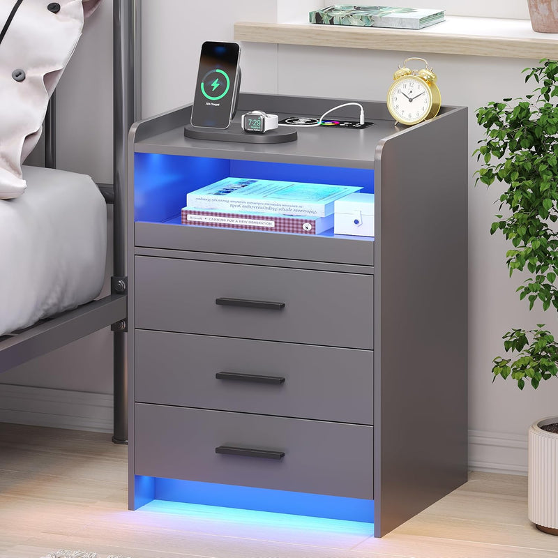 LED Bedside Table with Hidden Drawer for Bedroom