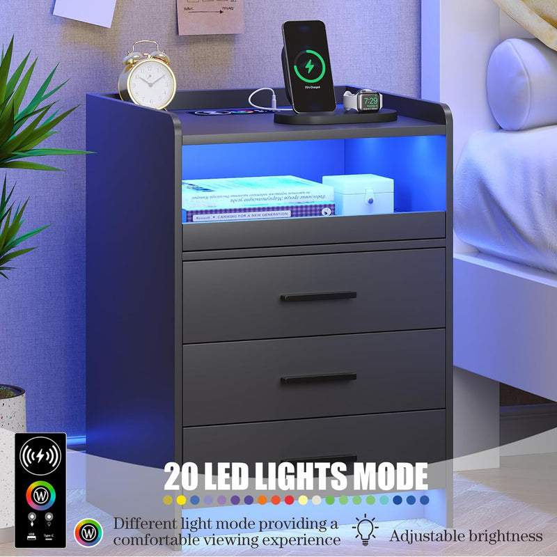 LED Bedside Table with Hidden Drawer for Bedroom