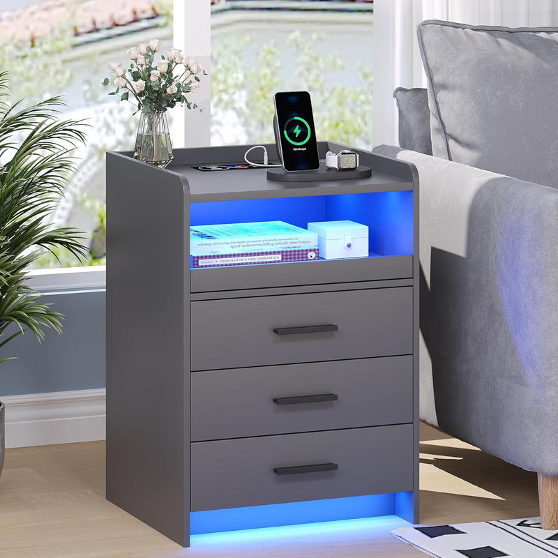 LED Bedside Table with Hidden Drawer for Bedroom