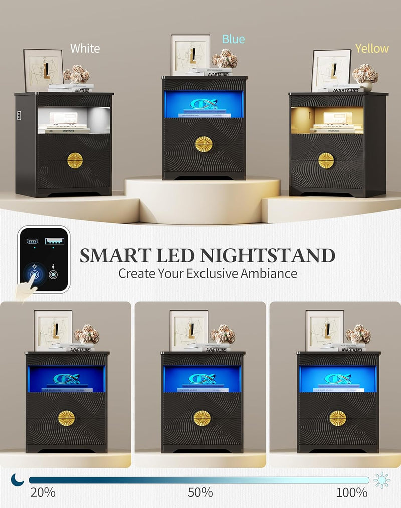 LED Bedside Table with Hidden Drawer for Bedroom