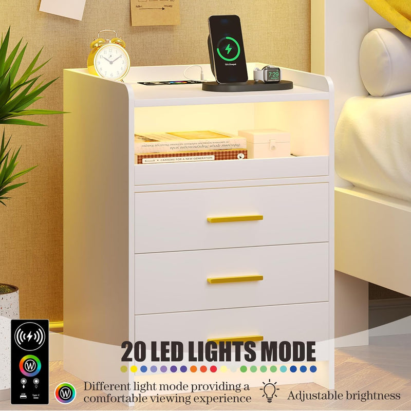 LED Bedside Table with Hidden Drawer for Bedroom
