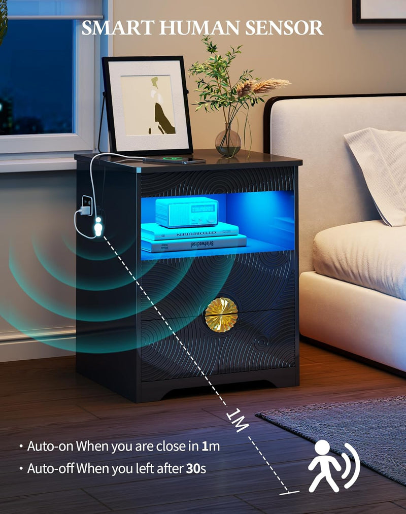 LED Bedside Table with Hidden Drawer for Bedroom