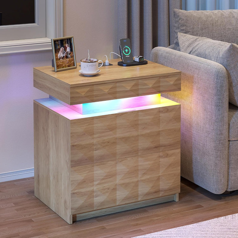 Bedside Table with Hidden Drawer for Bedroom Charging
