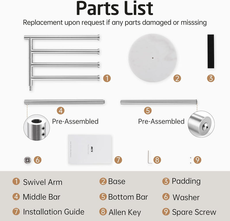 Free Standing Towel Holder Rail with Swivel Arms