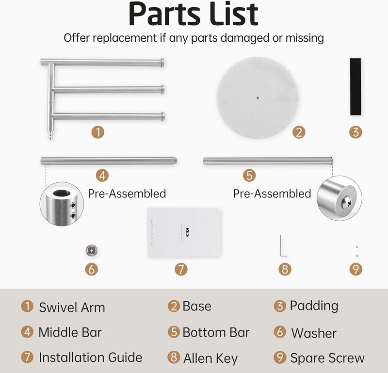 Free Standing Towel Holder Rail with Swivel Arms