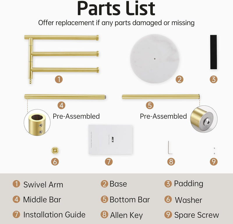Free Standing Towel Holder Rail with Swivel Arms