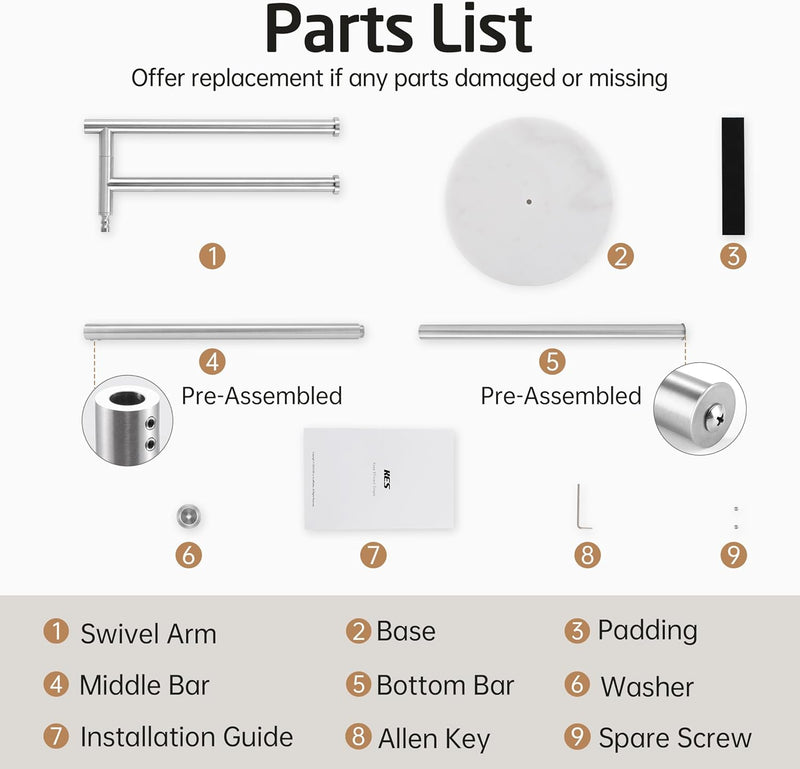 Free Standing Towel Holder Rail with Swivel Arms