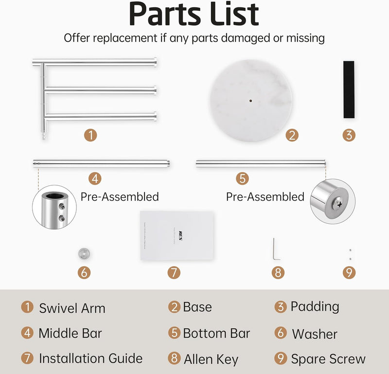 Free Standing Towel Holder Rail with Swivel Arms