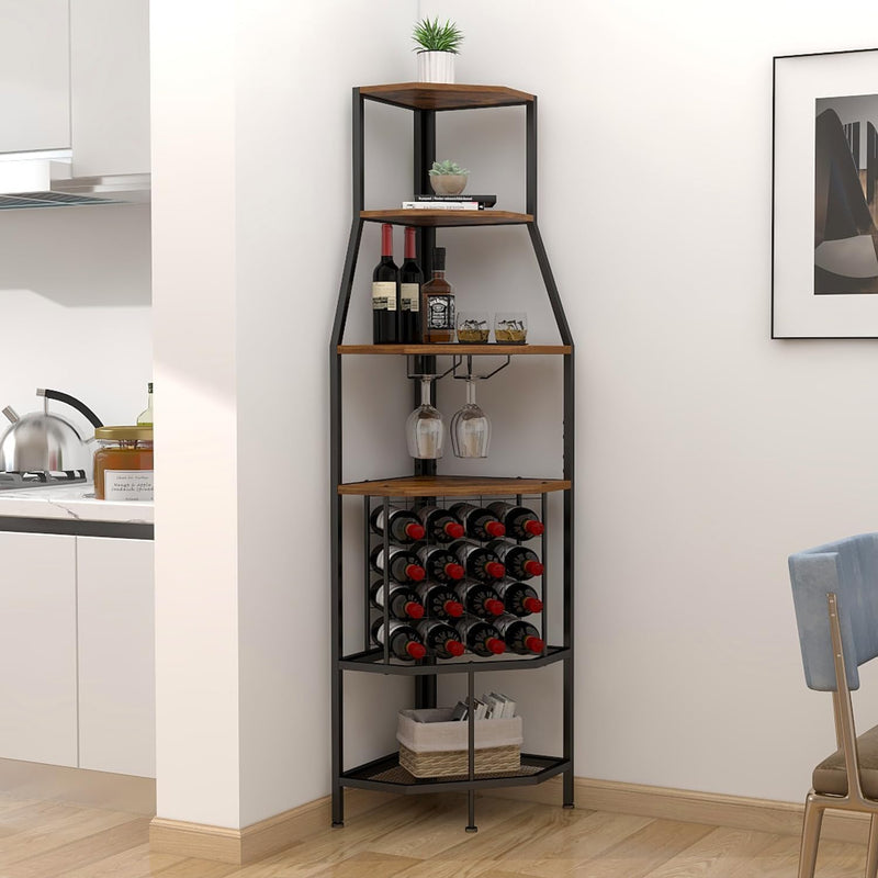 Freestanding Corner Wine Rack 5-Tier Holder Display Storage