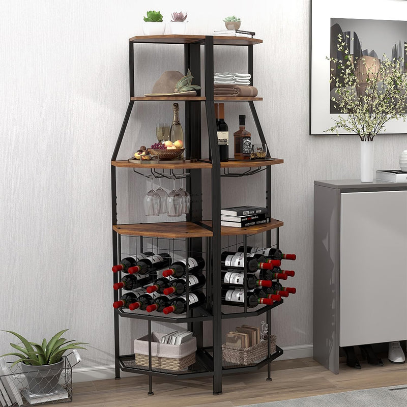 Freestanding Corner Wine Rack 5-Tier Holder Display Storage