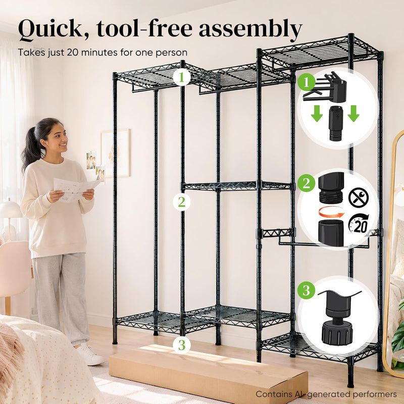 Freestanding Metal Open Wardrobe