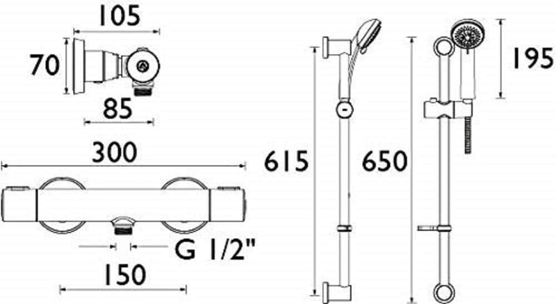 Frenzy Thermostatic Cool Tough Shower Bar Valve Multi
