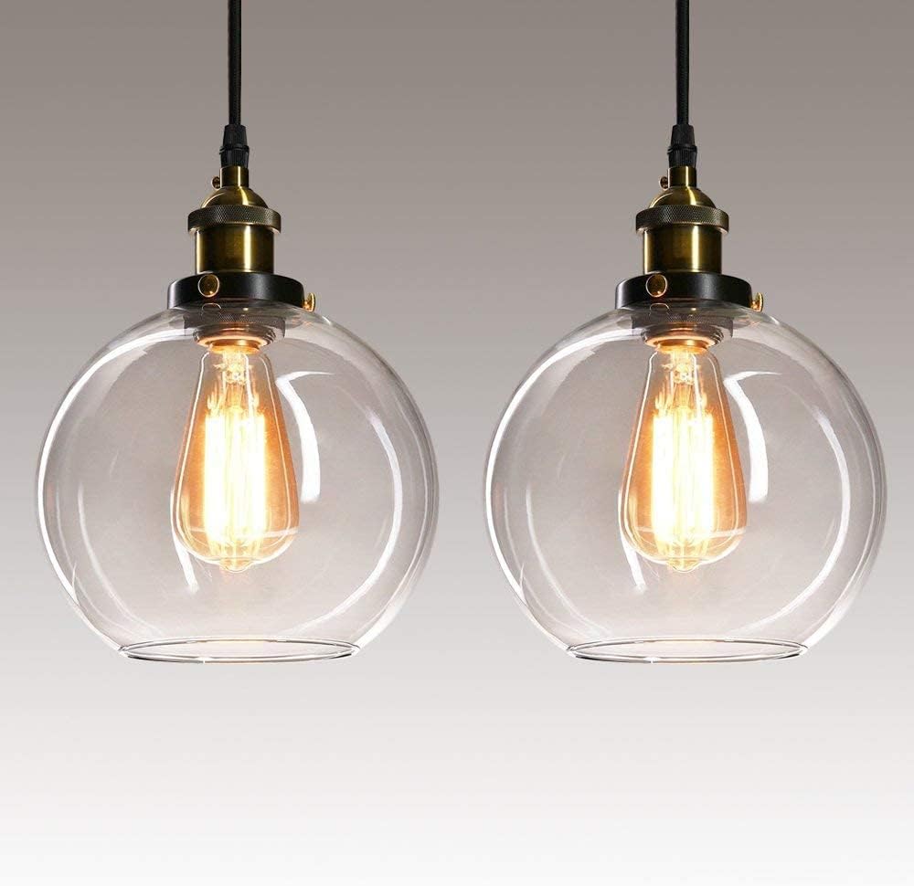 Frideko Pendant Light Vintage Glass Clear Kitchen Island (2 Pack)