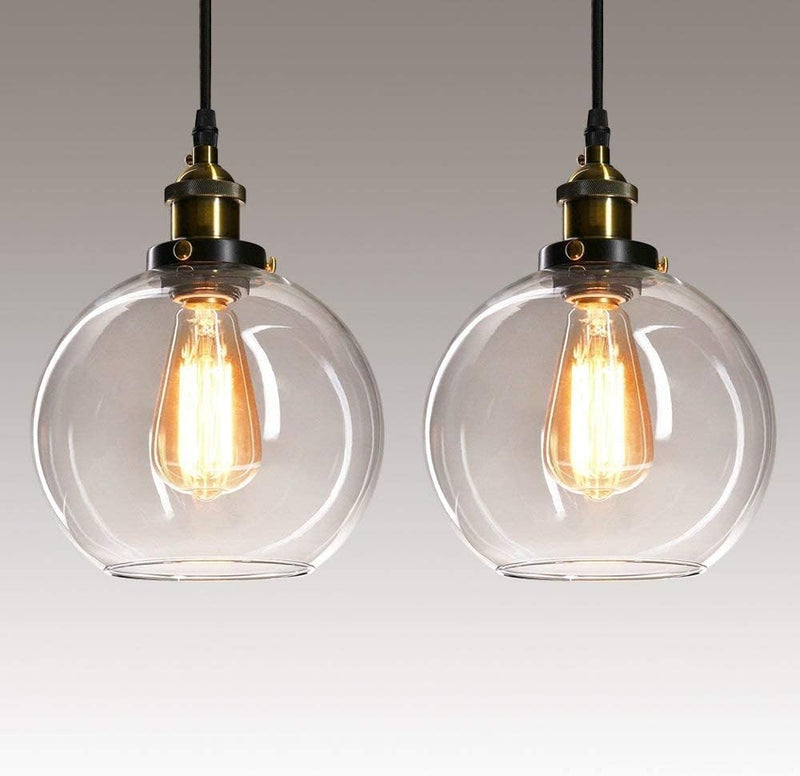 Frideko Pendant Light Vintage Glass Clear Kitchen Island (2 Pack)