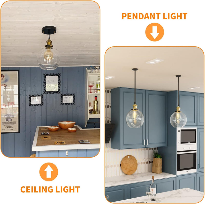 Frideko Pendant Light Vintage Glass Clear Kitchen Island (2 Pack)