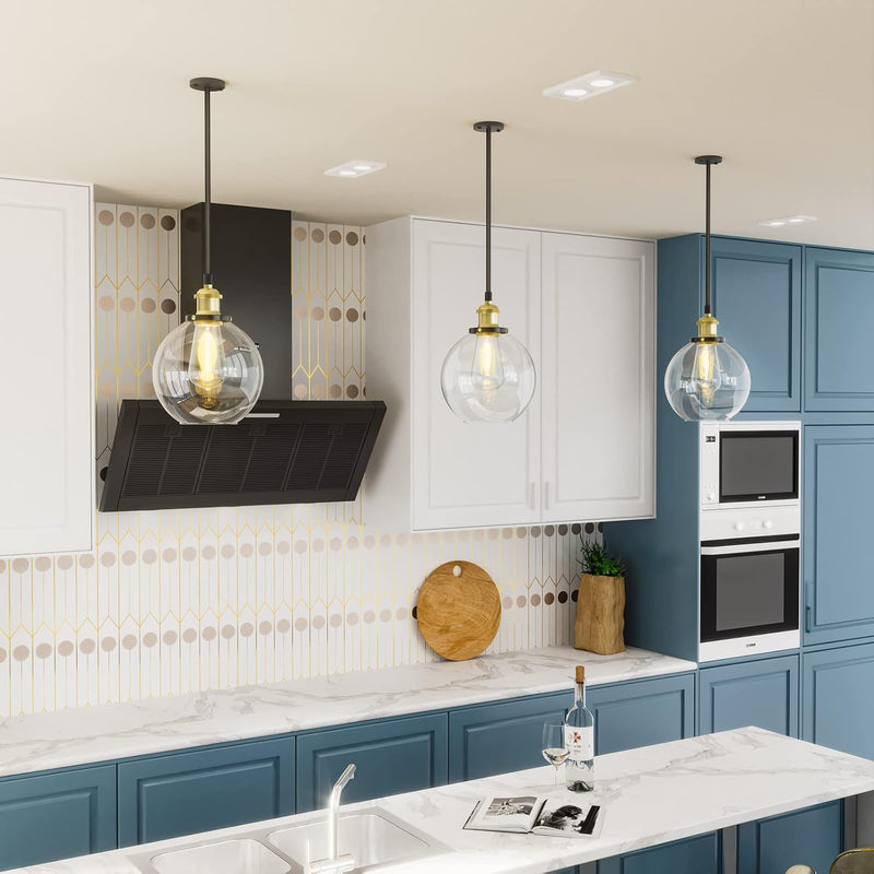 Frideko Pendant Light Vintage Glass Clear Kitchen Island (2 Pack)