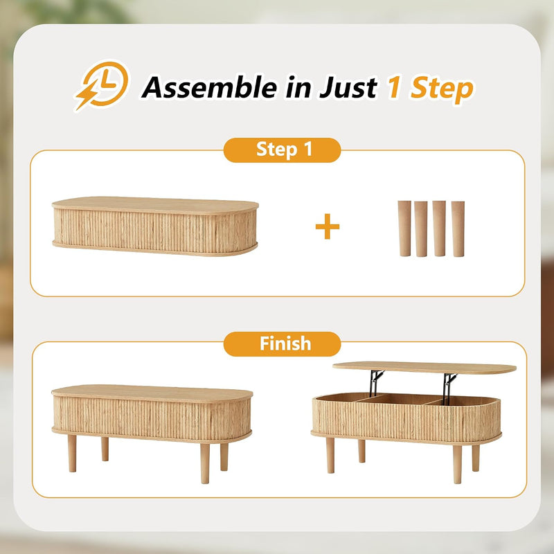 Fully Assembled Fluted Lift Top Coffee Table